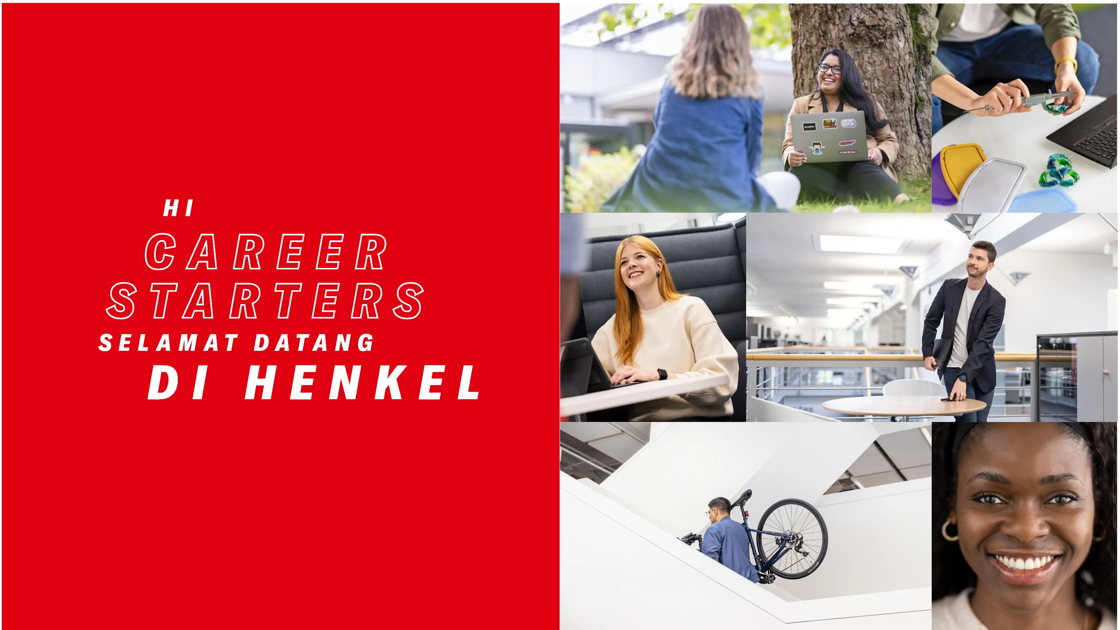 Various Henkel employees portrayed in action and in different working environments.